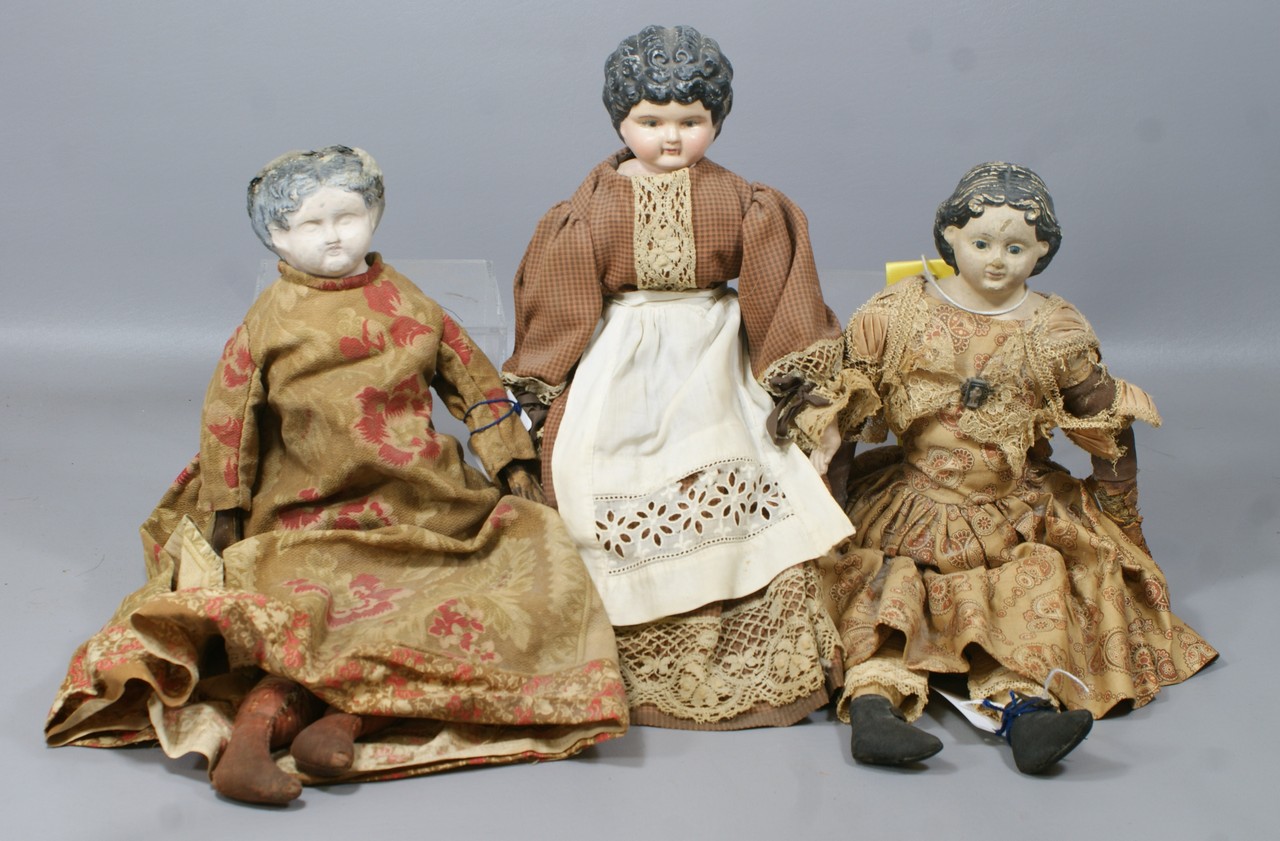 Appraisal: mid th century Papier Mache Shoulder dolls including a Greiner