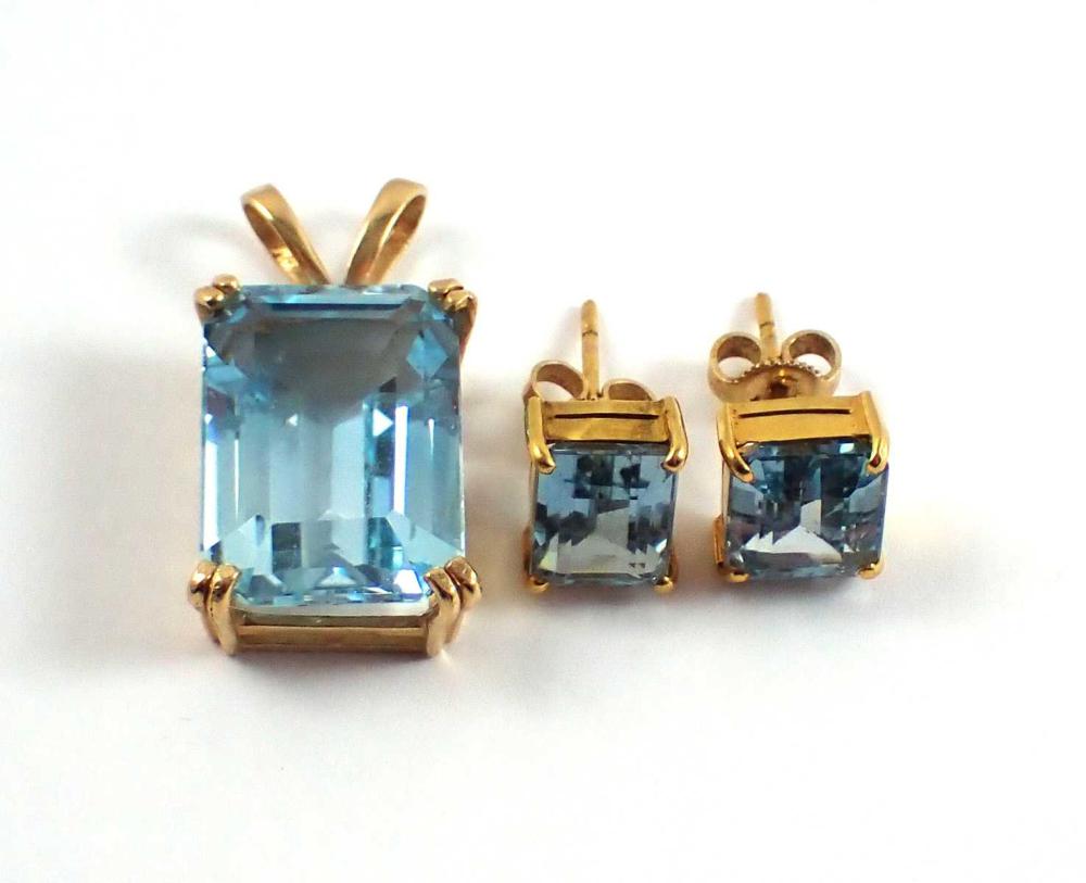 Appraisal: BLUE TOPAZ PENDANT AND MATCHING STUD EARRINGS including a k