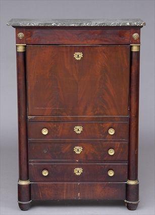 Appraisal: EMPIRE GILT-METAL-MOUNTED MAHOGANY SECRETAIRE A ABATTANT The grey and white