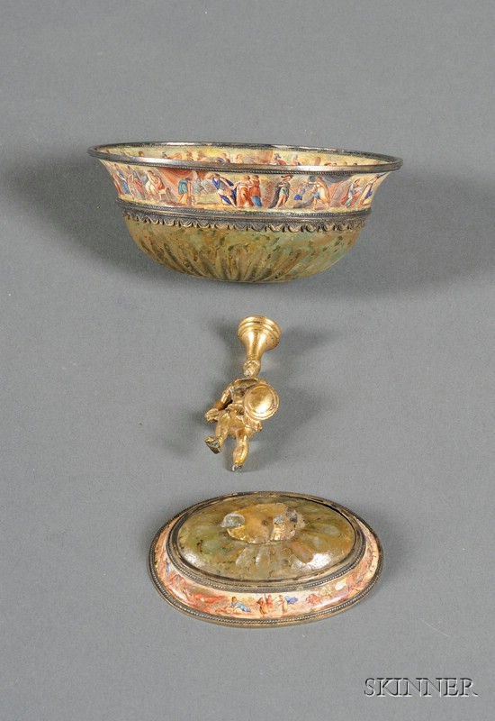 Appraisal: Small Renaissance Revival Austro-Hungarian Silver Enamel and Painted Glass Compote