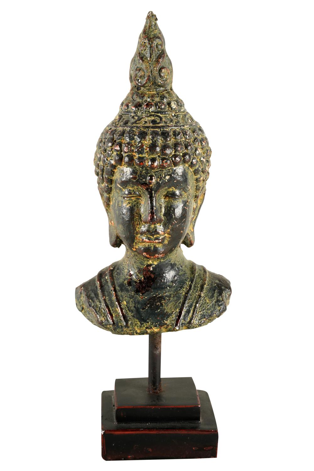 Appraisal: PAINTED CAST METAL BUST OF BUDDHACondition heavy wear to paint