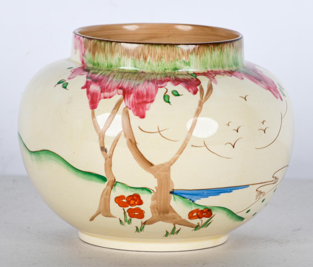 Appraisal: CLARICE CLIFF CERAMIC LANDSCAPE VASEmarked Clarice Cliff Wilkinson England and