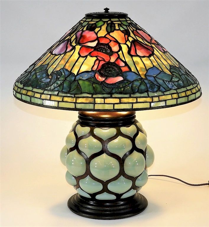 Appraisal: RARE Tiffany Studios Poppy Blown Glass Table Lamp New York