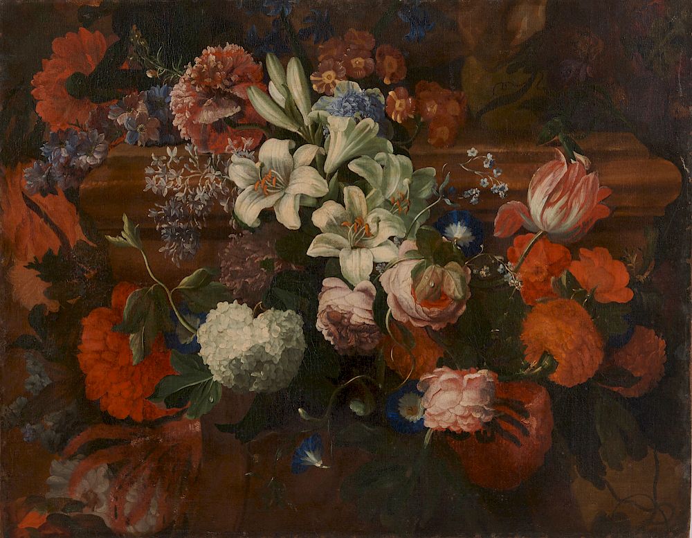 Appraisal: CONTINENTAL SCHOOL th th century Swag of Flowers oil on