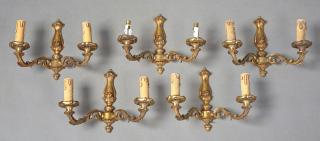 Appraisal: Set of Five French Louis XV Style Two Light Gilt