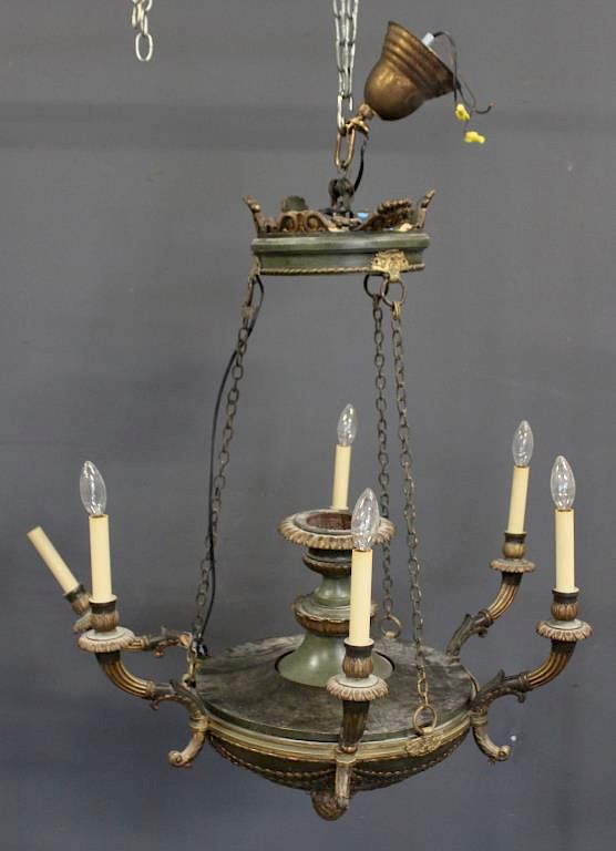 Appraisal: Empire Style Paint and Gilt Decorated Wood Chandelier From a