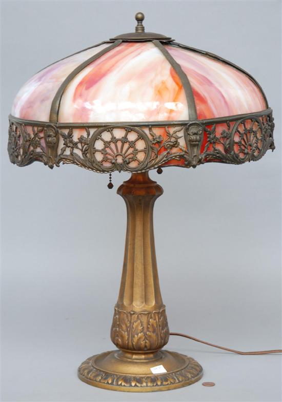 Appraisal: SLAG GLASS TABLE LAMP HAVING A RETICULATED BORDER H D