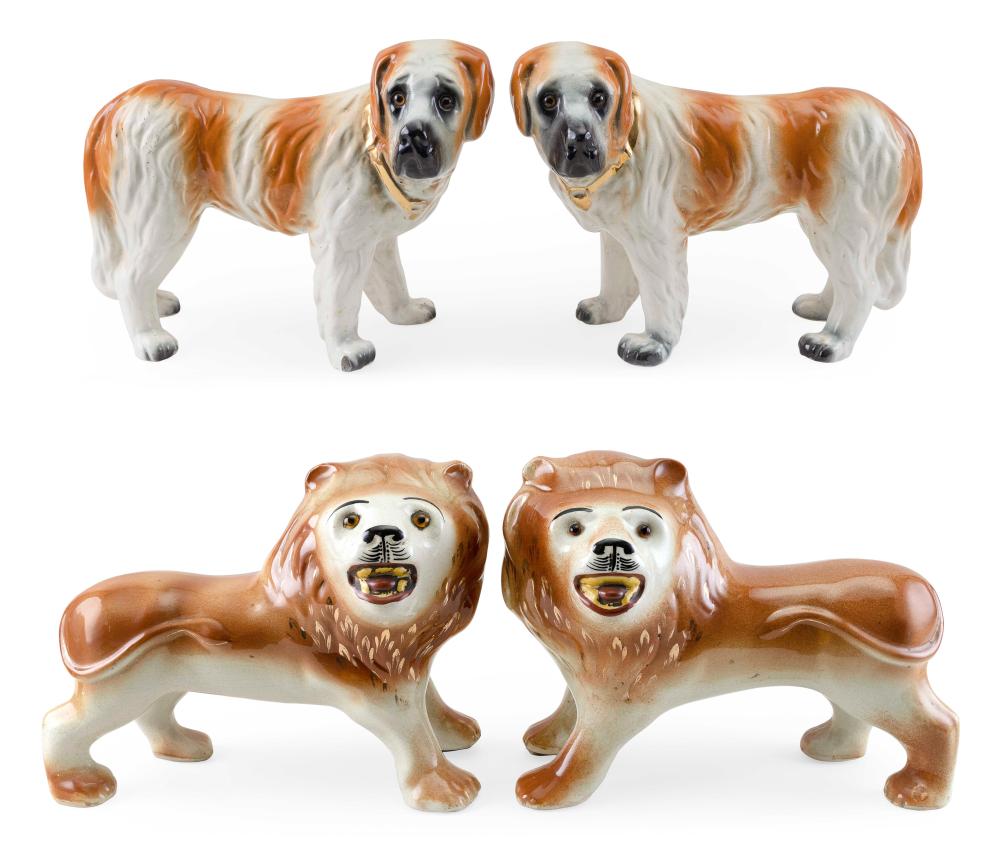 Appraisal: TWO PAIRS OF STAFFORDSHIRE ANIMAL FIGURES EARLY AND MID TH