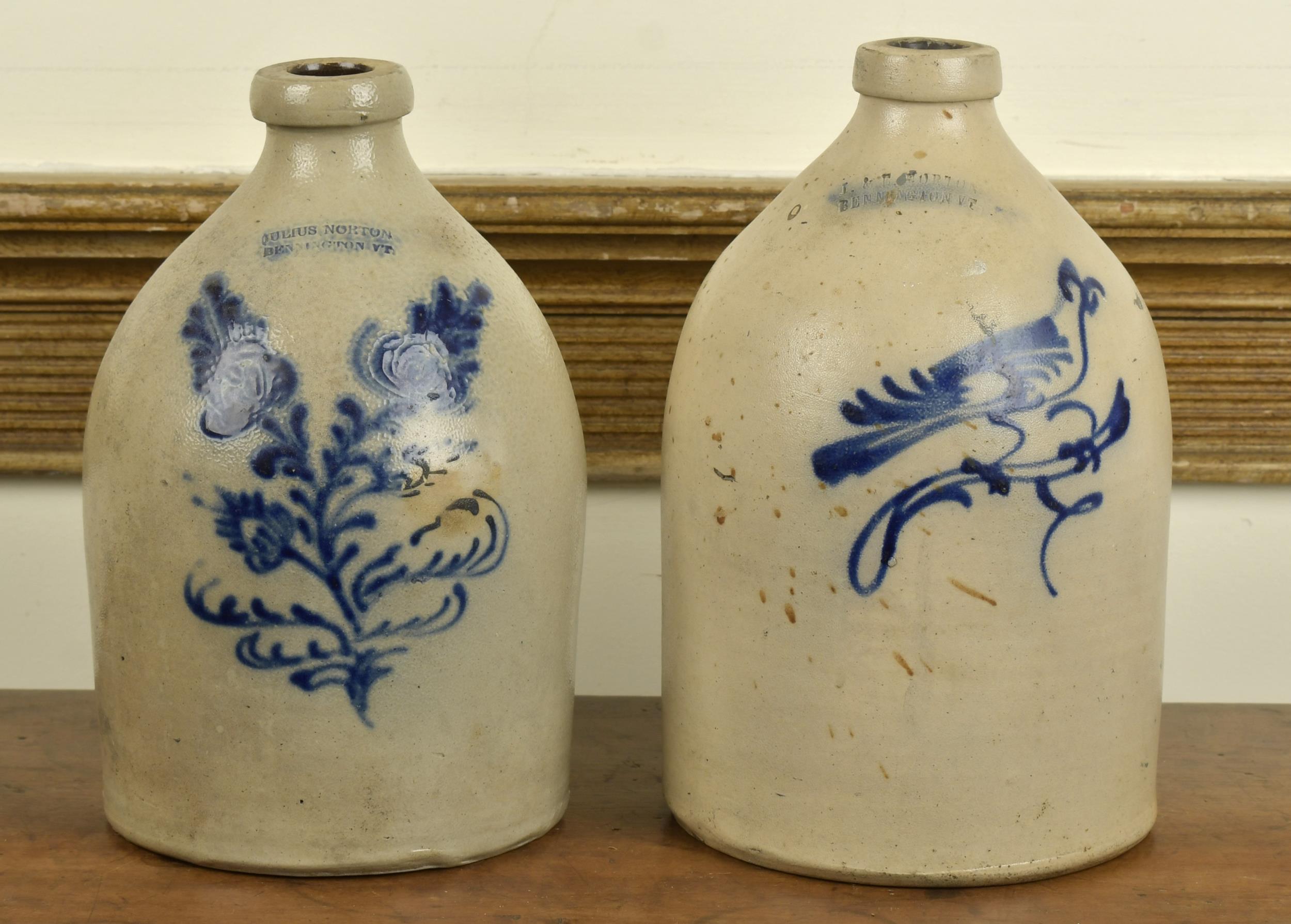 Appraisal: TWO NORTON BENNINGTON VT JUGS Stoneware handled jug stamped Julius