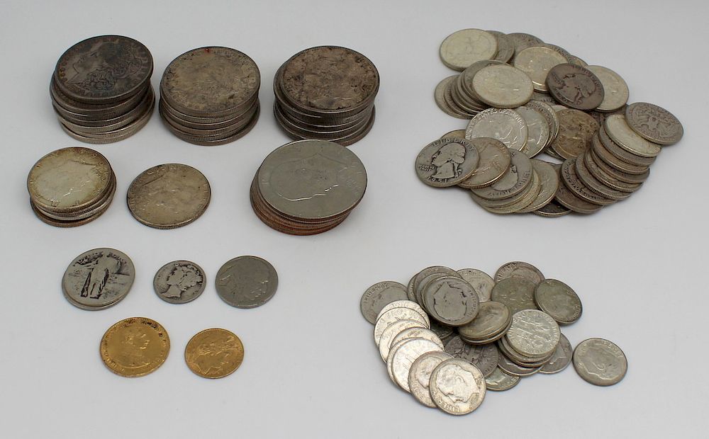 Appraisal: COINS Assorted Gold and Silver Coin Grouping Includes French Francs