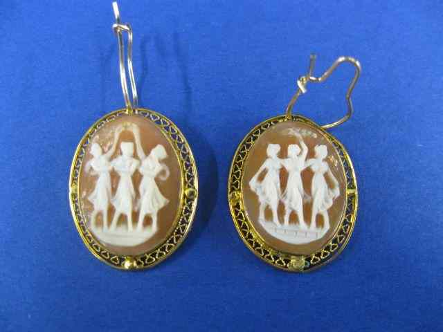 Appraisal: Cameo Earrings ''Three Graces'' oval '' x '' gold-filled frames