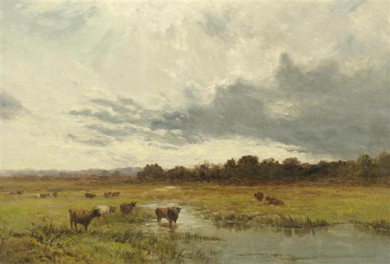 Appraisal: WILLIAMS ALFRED WALTER Great Britain Cows at pasture Oil on