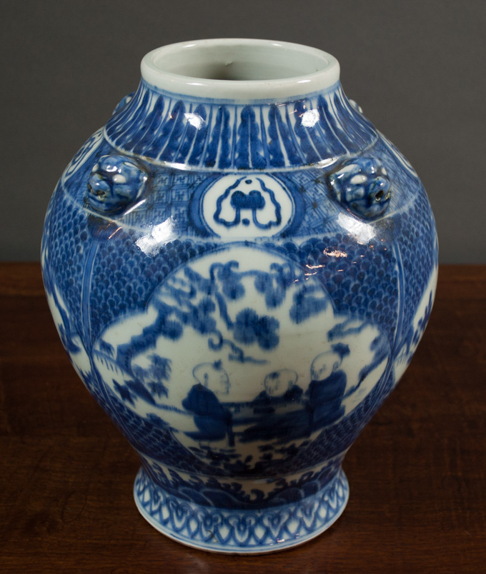 Appraisal: CHINESE MING STYLE LIDDED JAR with blue and white glaze