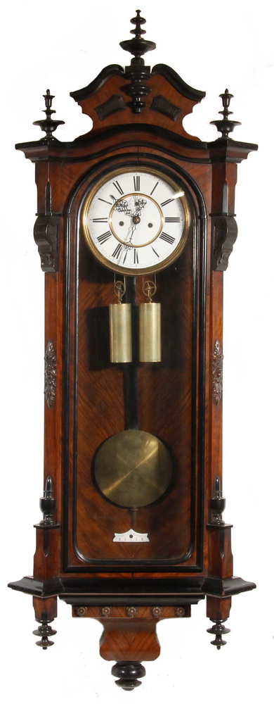 Appraisal: VIENNA REGULATOR Walnut and Black Lacquer Regulator Clock with ogee