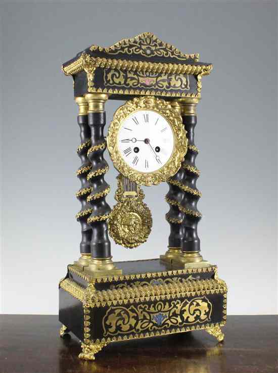 Appraisal: A th century French ebony and boullework portico clock movement