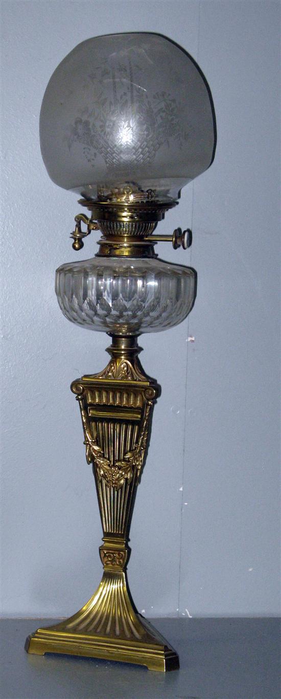 Appraisal: Hinks No brass and glass oil lamp