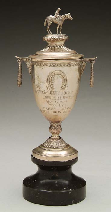 Appraisal: IMPORTANT SILVER KENTUCKY DERBY TROPHY Covered handled cup sits atop