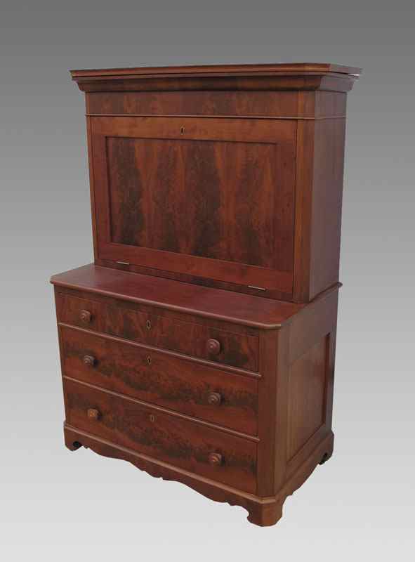 Appraisal: MAHOGANY FALL FRONT EMPIRE SECRETARY DESK piece desk with upper