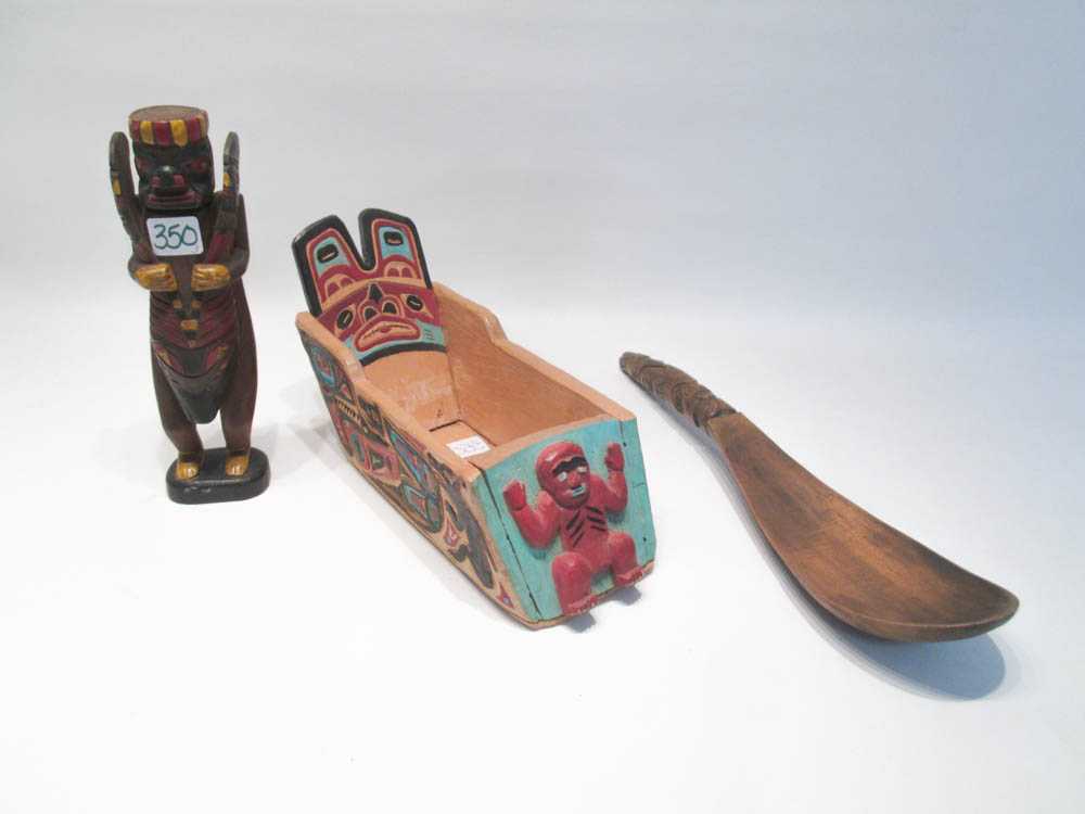 Appraisal: THREE NORTHWEST COAST NATIVE AMERICAN WOOD ITEMS including a box