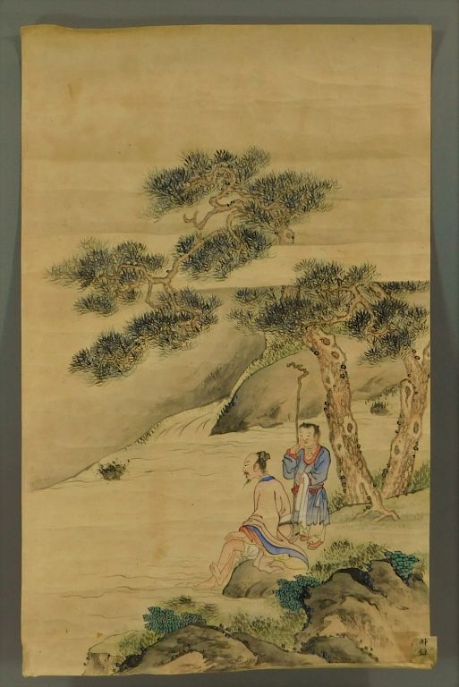 Appraisal: Chinese Scholar Boy Landscape Scroll Painting China th- th Century