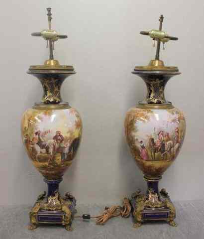 Appraisal: Pair of Large Bronze Mounted Sevres Urns Converted to Lamps