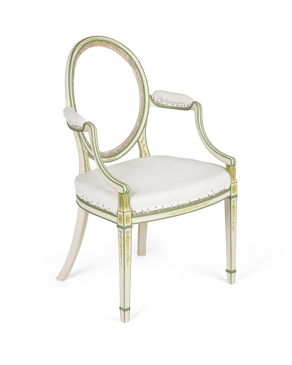 Appraisal: GEORGE III CREAM AND GREEN PAINTED ARMCHAIR EARLY TH CENTURY