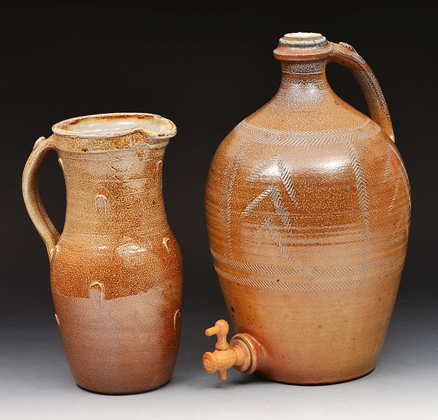 Appraisal: Dave Wilson British a salt glazed flagon with incised decoration