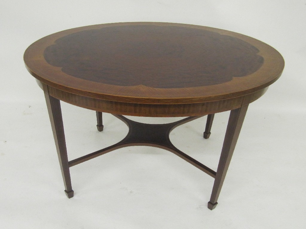 Appraisal: An Edwardian mahogany inlaid window table the circular top bearing