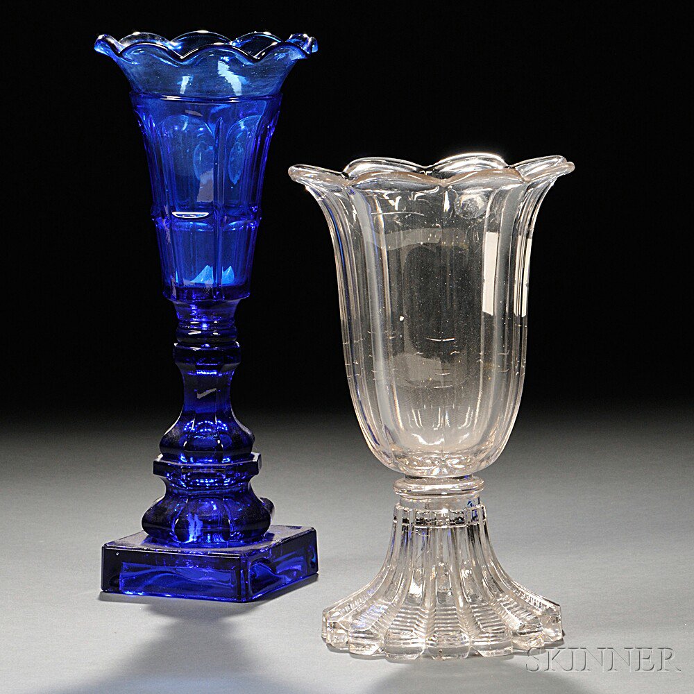 Appraisal: Two Pressed Glass Vases a colorless tulip vase with a