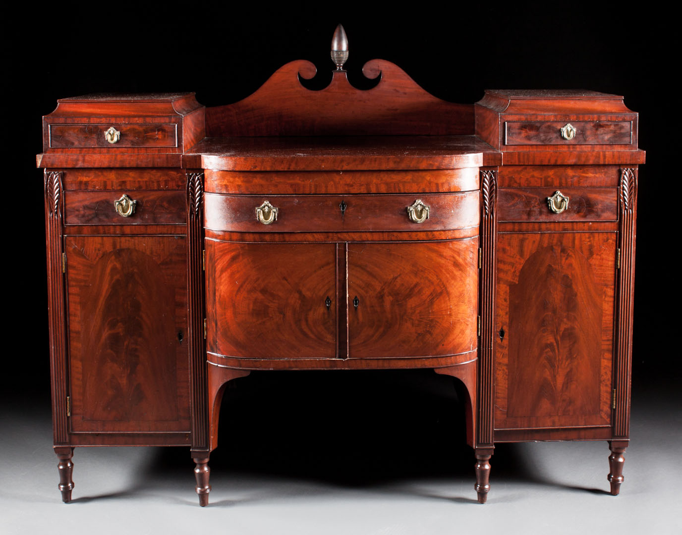 Appraisal: Federal mahogany sideboard Philadelphia circa with broken arched pediment cutlery