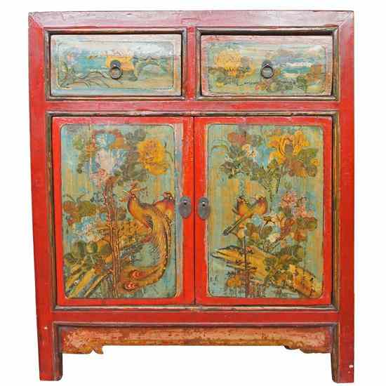 Appraisal: A Mongolian Painted Pine Side Cabinet circa having two drawers