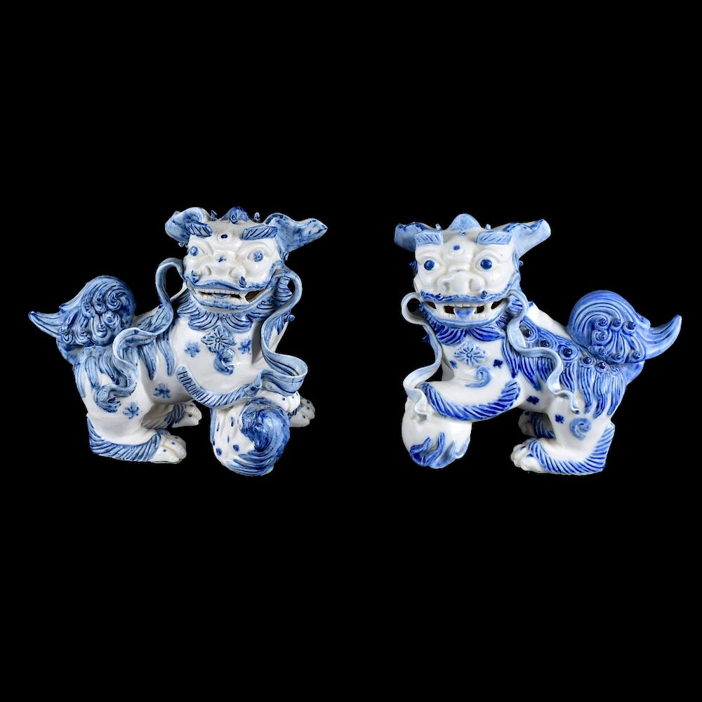 Appraisal: Pair of Chinese Porcelain Foo Dogs Pair of Chinese Blue