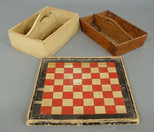 Appraisal: Two cutlery boxes and a checkerboard