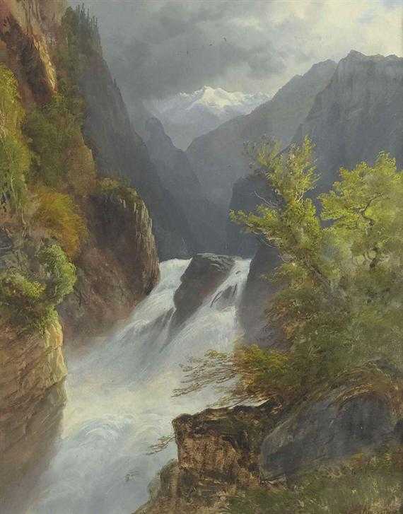 Appraisal: MOTTU HENRI LUC Geneva Rushing mountain stream Gouache on paper