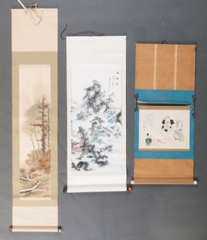 Appraisal: Three oriental scrolls ink and wash on rice paper depicting