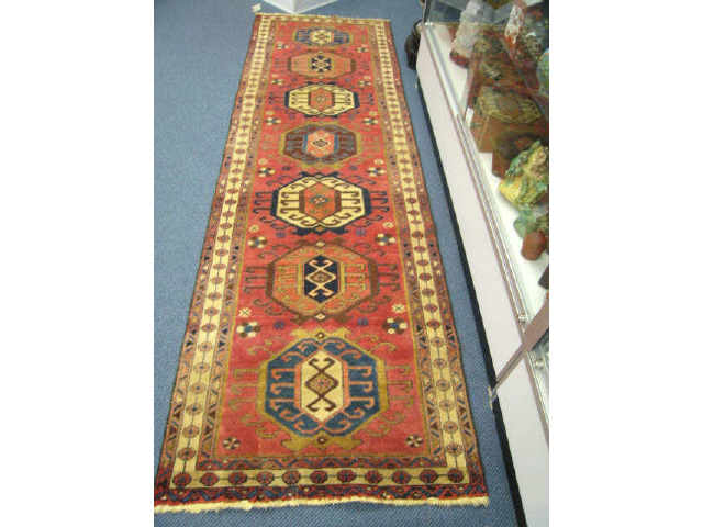 Appraisal: Heriz Persian Handmade Runner geometric medallions earthtones ' x '