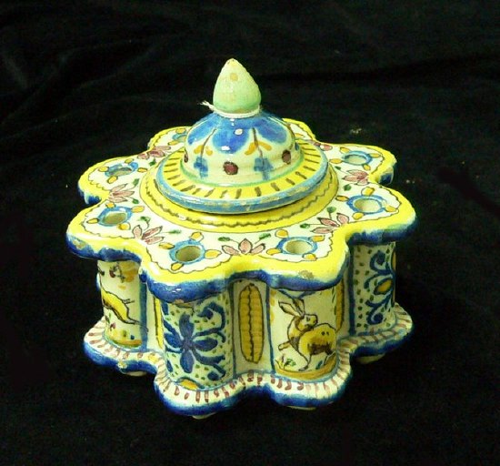 Appraisal: A late th Century faience inkstand of octafoil form the