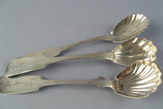 Appraisal: Three Coin Silver Sugar Shells all with scallop shell bowls