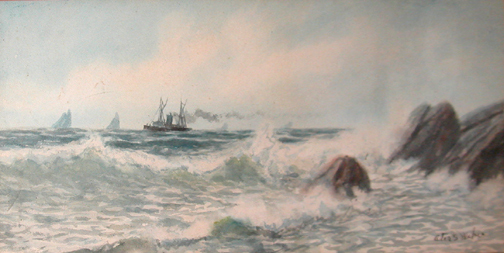 Appraisal: Seascape with Breaking Waves and Ships in Distance Weber Otis