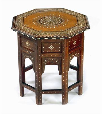 Appraisal: An Anglo Indian walnut and marquetry inlaid octagonal occasional table