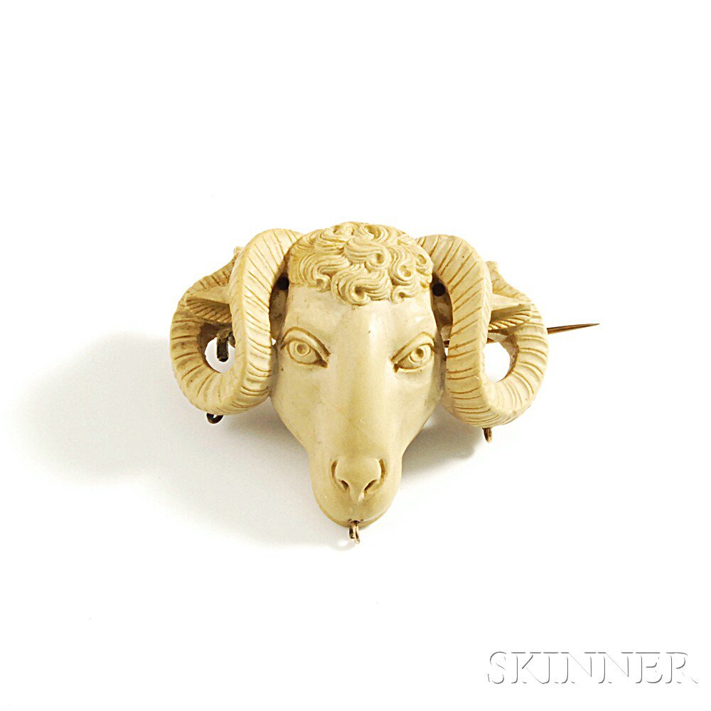 Appraisal: Lava Ram's Head Cameo Brooch with kt gold pinstem ht