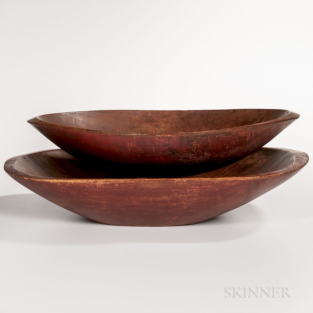 Appraisal: Two Large Red-painted Chopping Bowls Two Large Red-painted Chopping Bowls