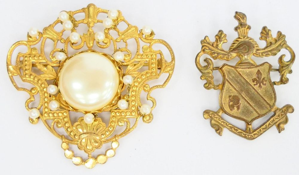 Appraisal: MIRIAM HASKELL VINTAGE BROOCHES One large with faux pearl and