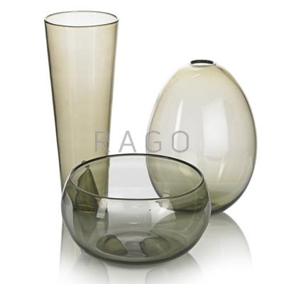 Appraisal: KAJ FRANCK - NUUTAJARVI Three smoky glass vessels Finland s