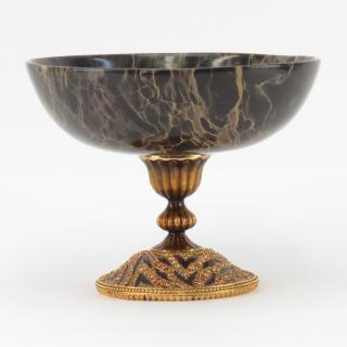 Appraisal: Jay Strongwater Marble and Gilt Metal Tazza with Faux gemstone