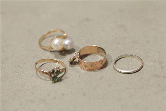 Appraisal: FOUR LADIES RINGS One '' K'' Victorian band with hanging