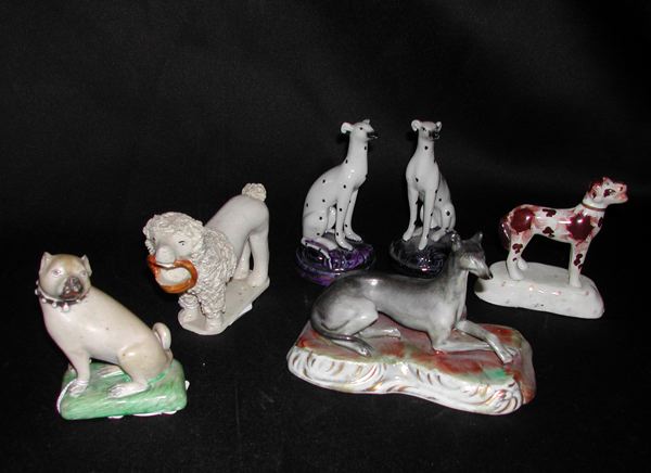 Appraisal: Interesting Collection of Six Staffordshire Pottery Dogs consisting of an