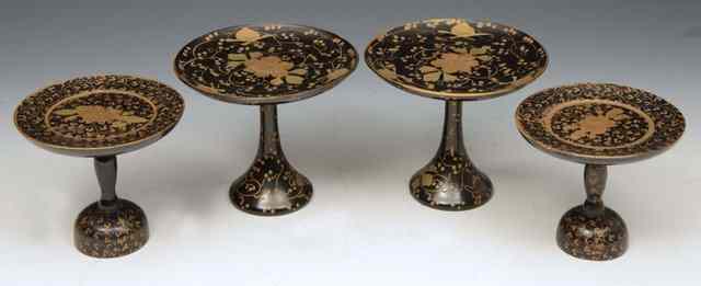 Appraisal: A PAIR OF JAPANESE BLACK AND GOLD LACQUER SMALL STANDS