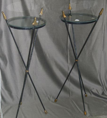 Appraisal: Pair of Directoire-Style Ebonized Metal and Glass Torchere Tables each