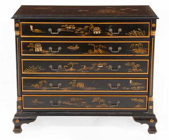 Appraisal: Chippendale style chinoiserie chest of drawers rectangular molded top above